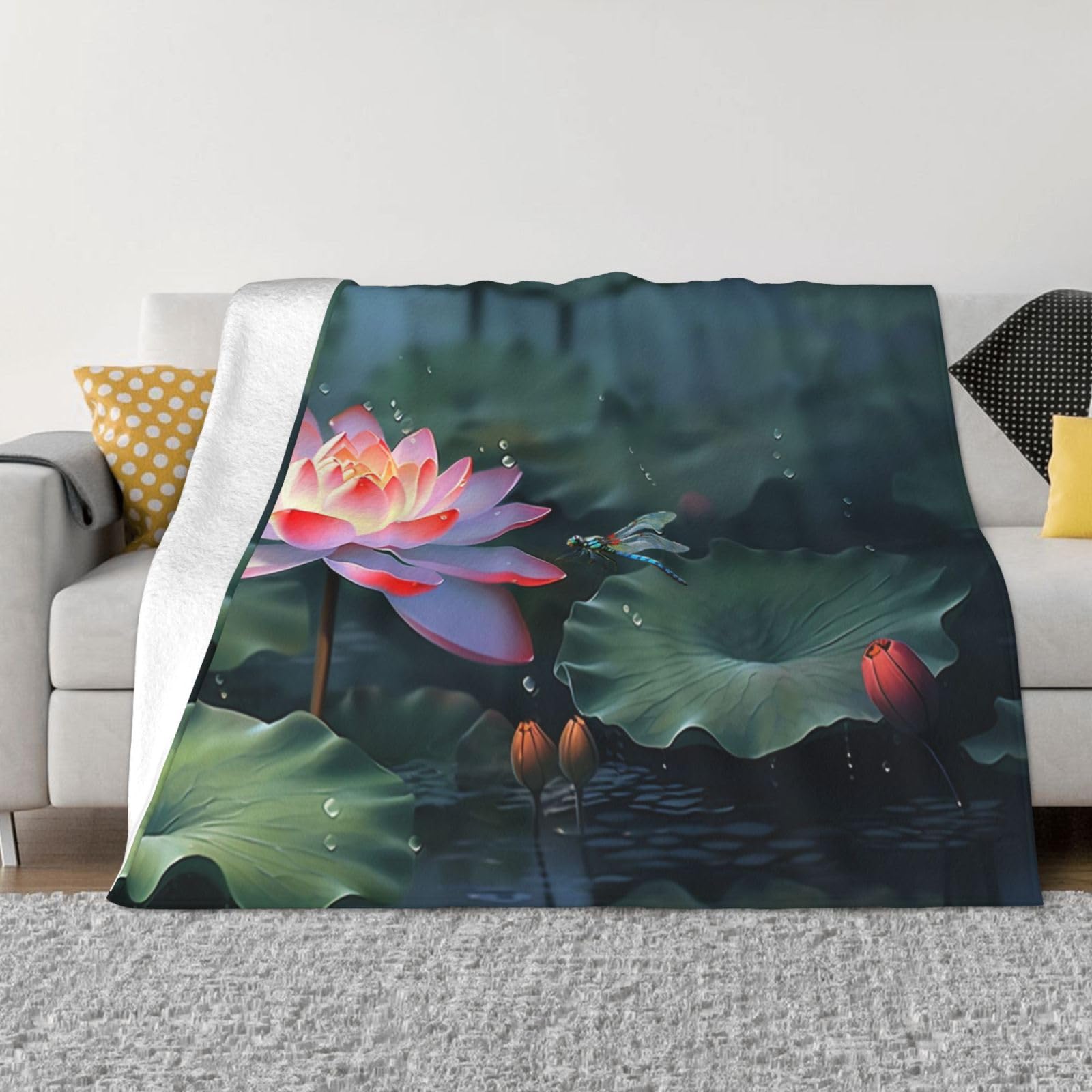 Couverture micro-polaire fleurs et libellules pour vos soirées cocooning sur le canapé