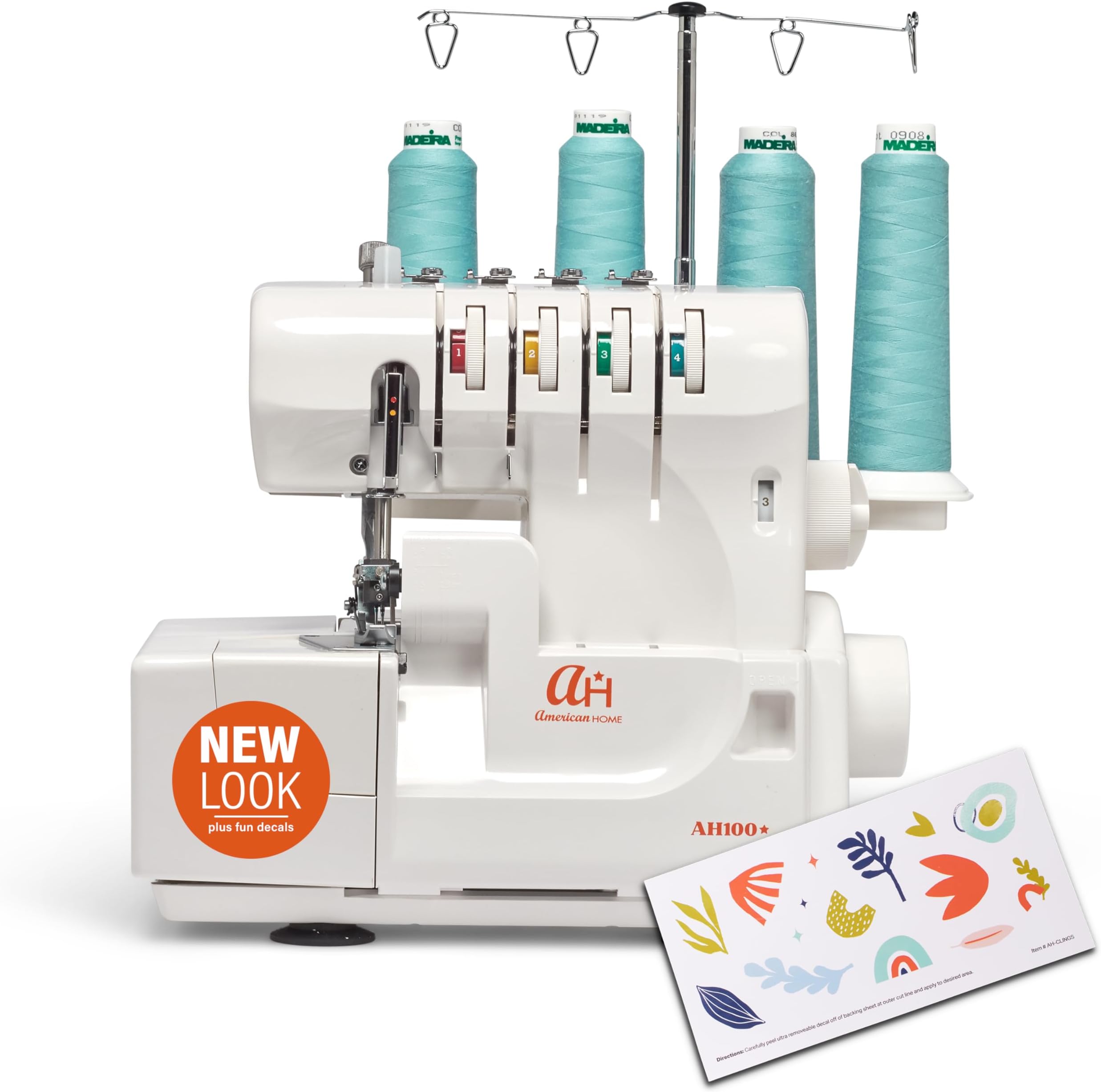 Serger Sewing Machine by American Home, Portable Stitching Machine Easy to Follow 4/3/2 Serger Thread with Differential Feed for Hemming and Sewing, Includes Sewing Accessory Kit, AH100