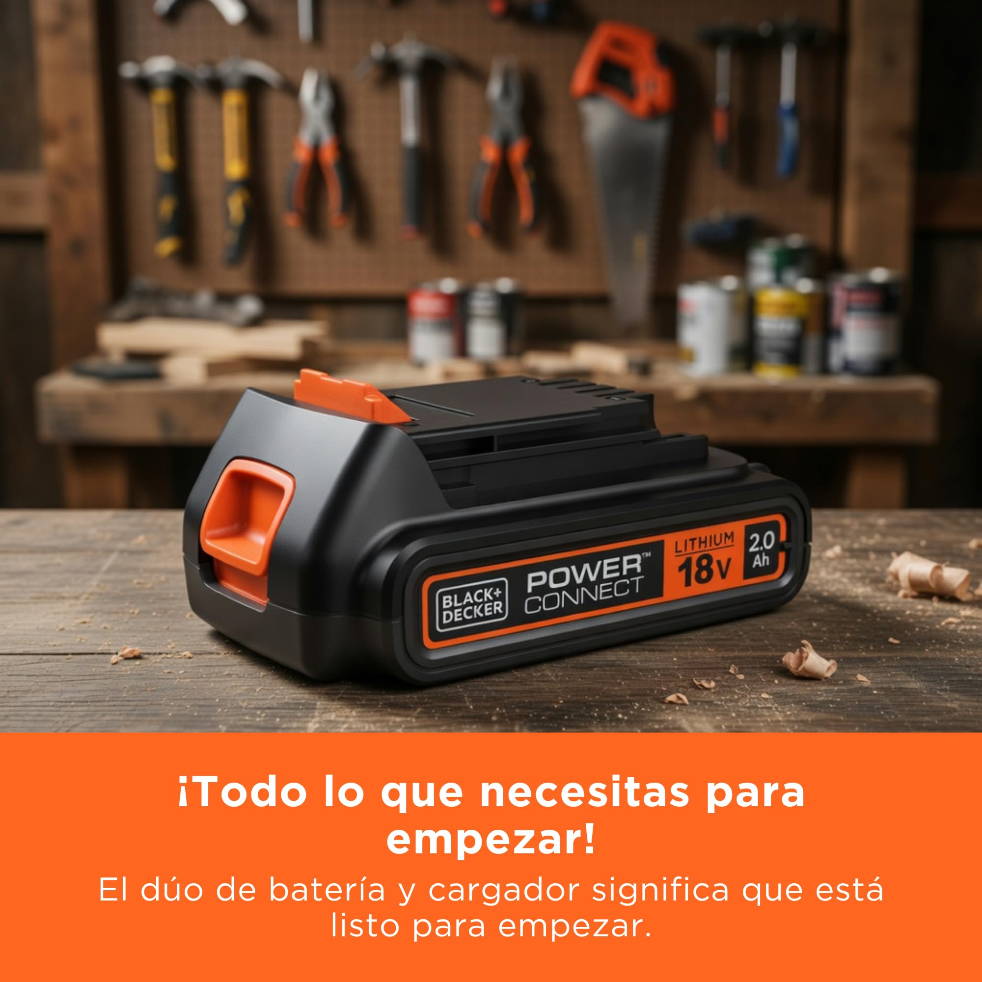 Black+Decker Kit de Inicio de batería y Cargador de 18V de, con batería de Iones de Litio de 2.0Ah y Cargador rápido de 2A, Compatible con Herramientas INALÁMBRICA POWERCONNECT de 18V, BDC2A20-QW