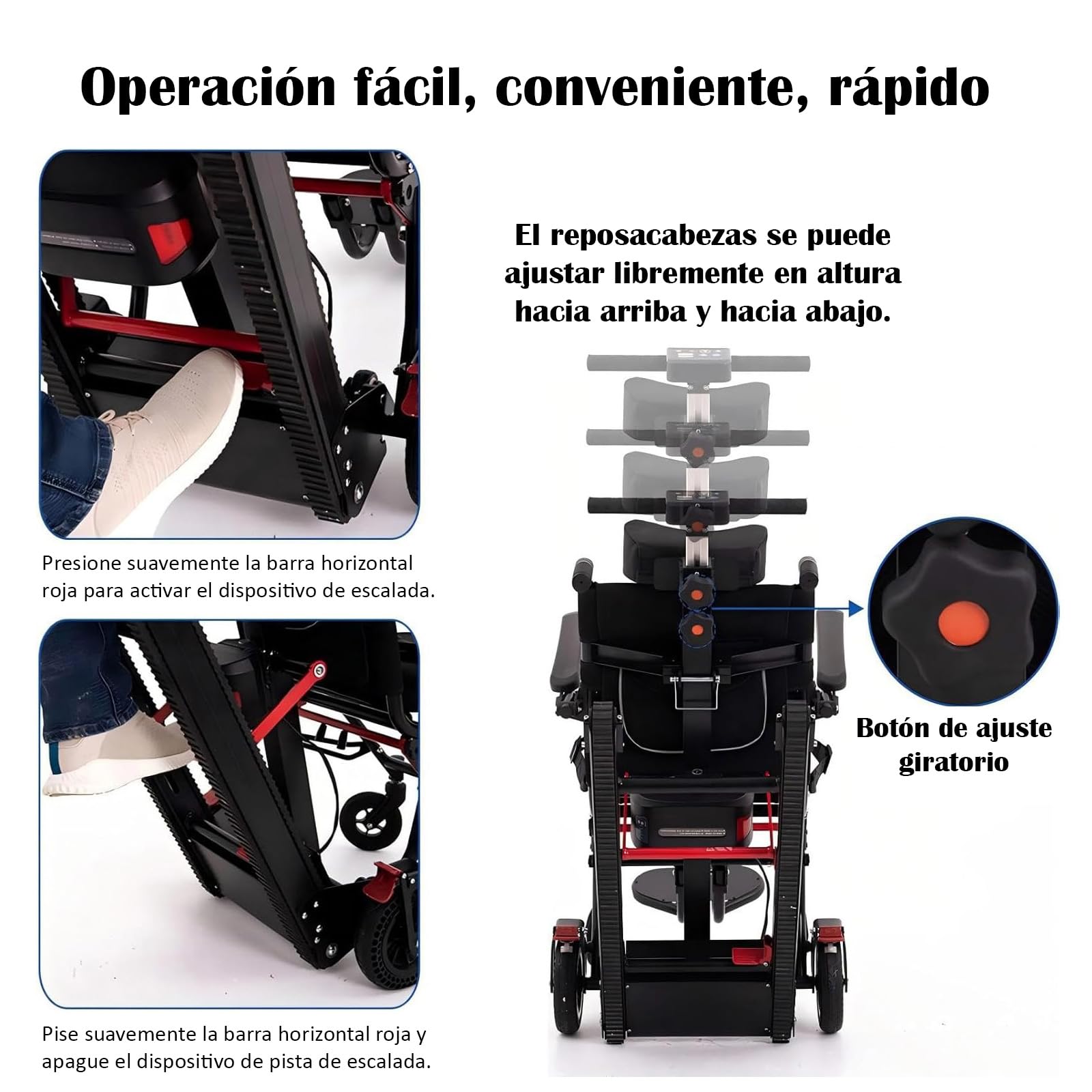 Silla de Ruedas para Subir Escaleras, Silla de Ruedas Eléctrica Plegable Ligera, Adecuada para Personas Mayores con Discapacidad, con Una Carga de 330 Libras, Ayudas Móviles y de Vida Diaria (Negro)