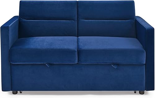 Miniatura 3 de HomSof Sofá biplaza, cama extraíble, respaldo ajustable y dos bolsillos seccionales, estilo H, azul