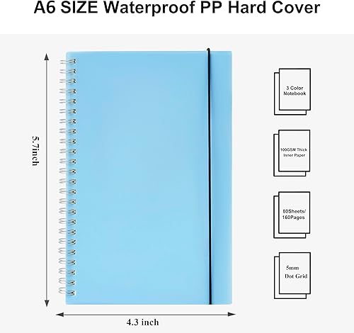 Miniatura 3 de Paquete de 3 cuadernos pequeños en espiral, cuaderno de puntos A6 de 4.3 x 5.7 pulgadas, cuadrícula de puntos de 100 GSM de 0.197 x 0.197 in, 80