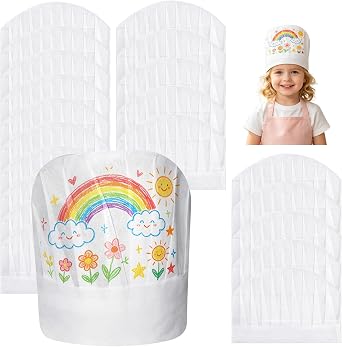 NACHLYNN Chef Hats for Kids White Disposable Paper Chef Hats Suitable for Events Baking Cooking Pizza Parties