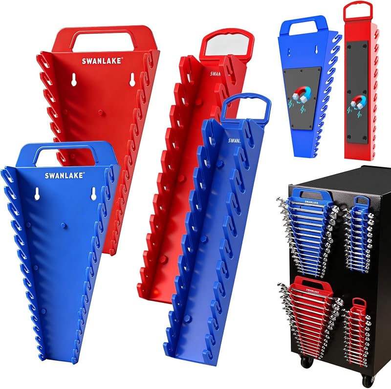 Organizador Magnético de Chaves Combinadas SWANLAKE GARDEN TOOLS, 2 Suportes com 15 Encaixes e 2 com 12 Encaixes, SAE e Métrico, 4 peças