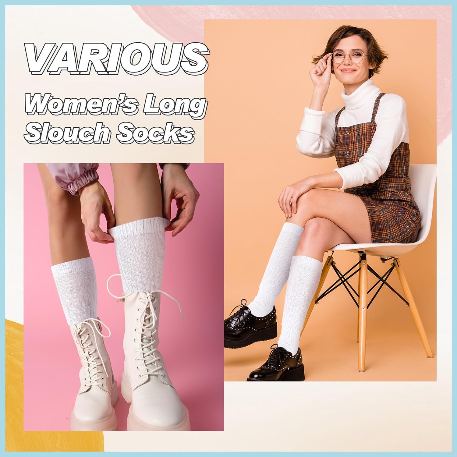 Geyoga 12 Pairs Slouch Socks Bulk Women Thigh High Boot Stockings Soft Scrunch Socks Warm Thick Knit Women Long Stockings