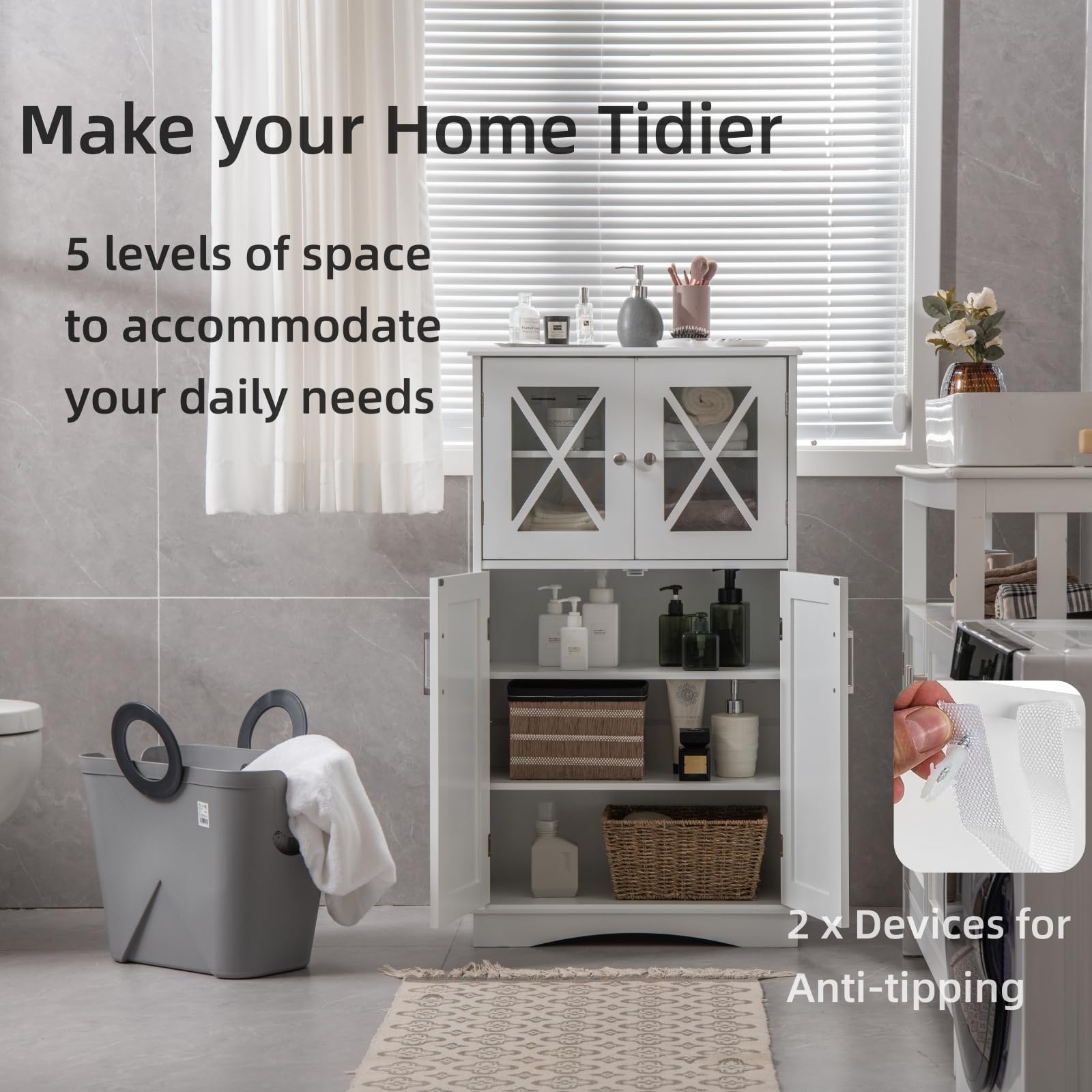 Meuble Rangement Salle De Bain 80cm - Armoire Avec Tiroir, Étagères Réglables Et 3 Compartiments - Bois Résistant, Design Moderne Gris