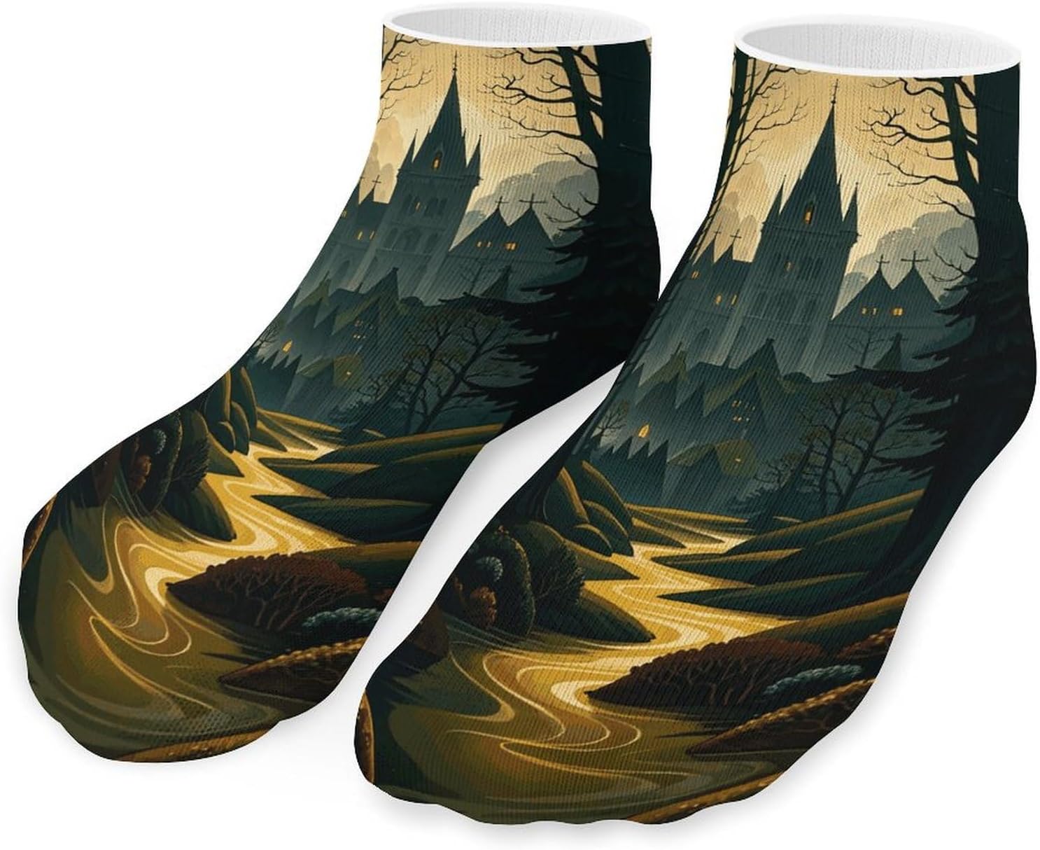 A Dark And Mysterious Gothic Castle 5 Pairs Athletic Socks, Breathable Short Socks
