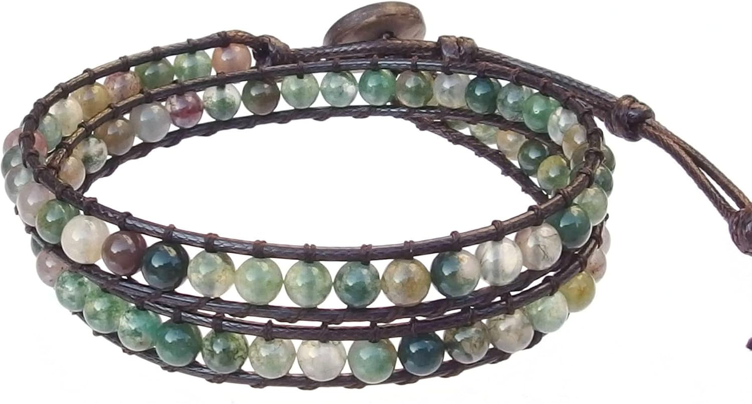 Genuine Stone Wrap Bracelets for Women Natural Crystal Beaded Wrap Bracelet 2/3/5 Adjustable Bohemian Bracelets Jewelry Gifts for Women Mom