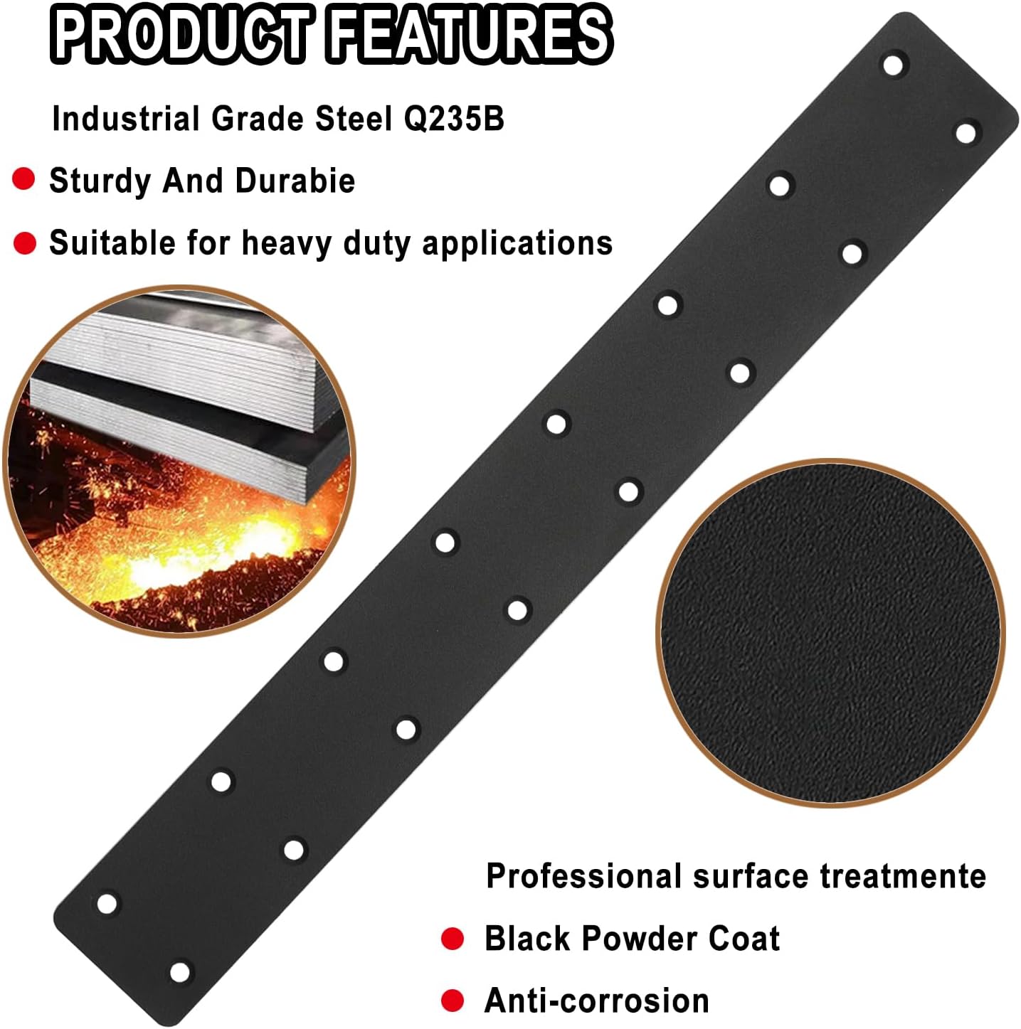 6packs Straight Steel I Shape Flat Plate,Heavy Duty Mending Plate 14.7"x2" for Wood DIY Projects - Large Connector Brace,Post to Beam Connectors Repair Bracket,Joining Brackets