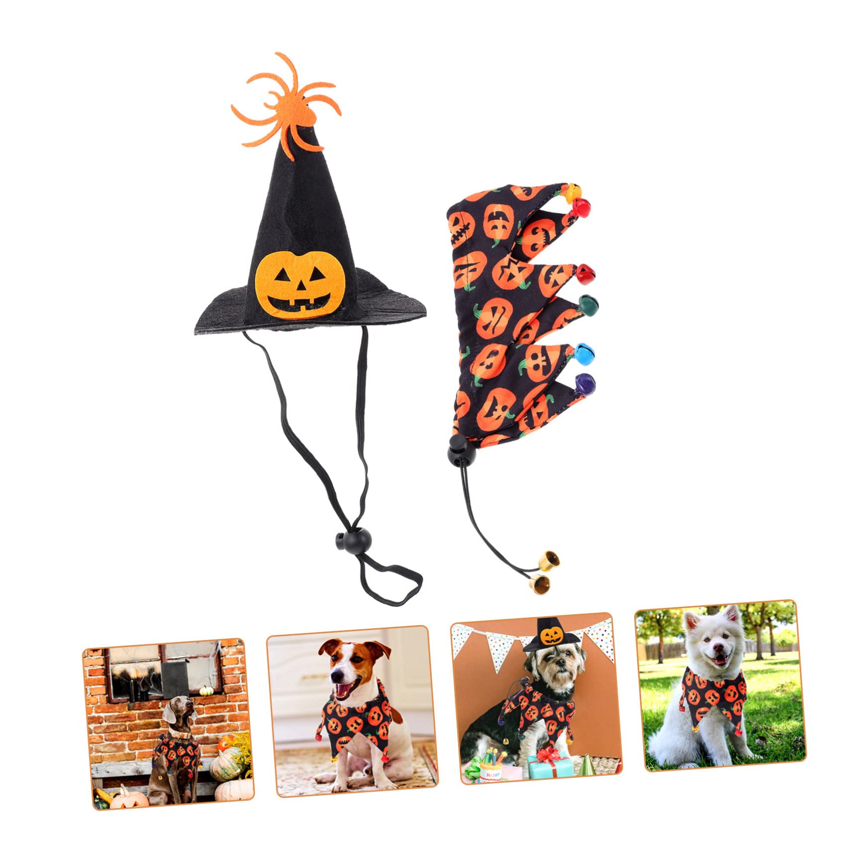 Milisten 5juegos Disfraz De Halloween para Mascotas Sombrero y Pañuelo Vestimenta Divertida para Perro y Gato para Fiestas y Eventos Diseño Cómodo y Transpirable