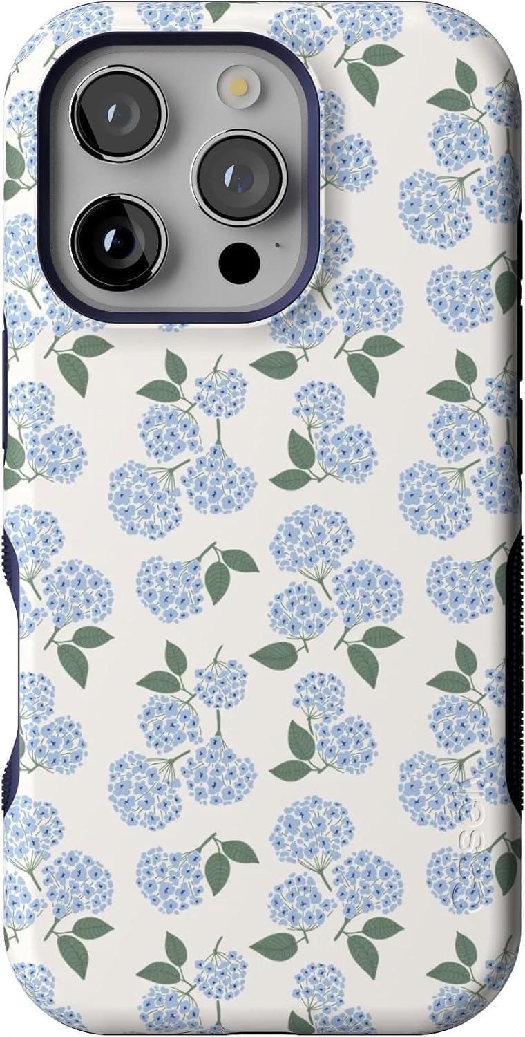 Casely iPhone 16 Pro Case | Nantucket Cottage | Blue Hydrangea | Compatible with MagSafe | Bold Protective Design