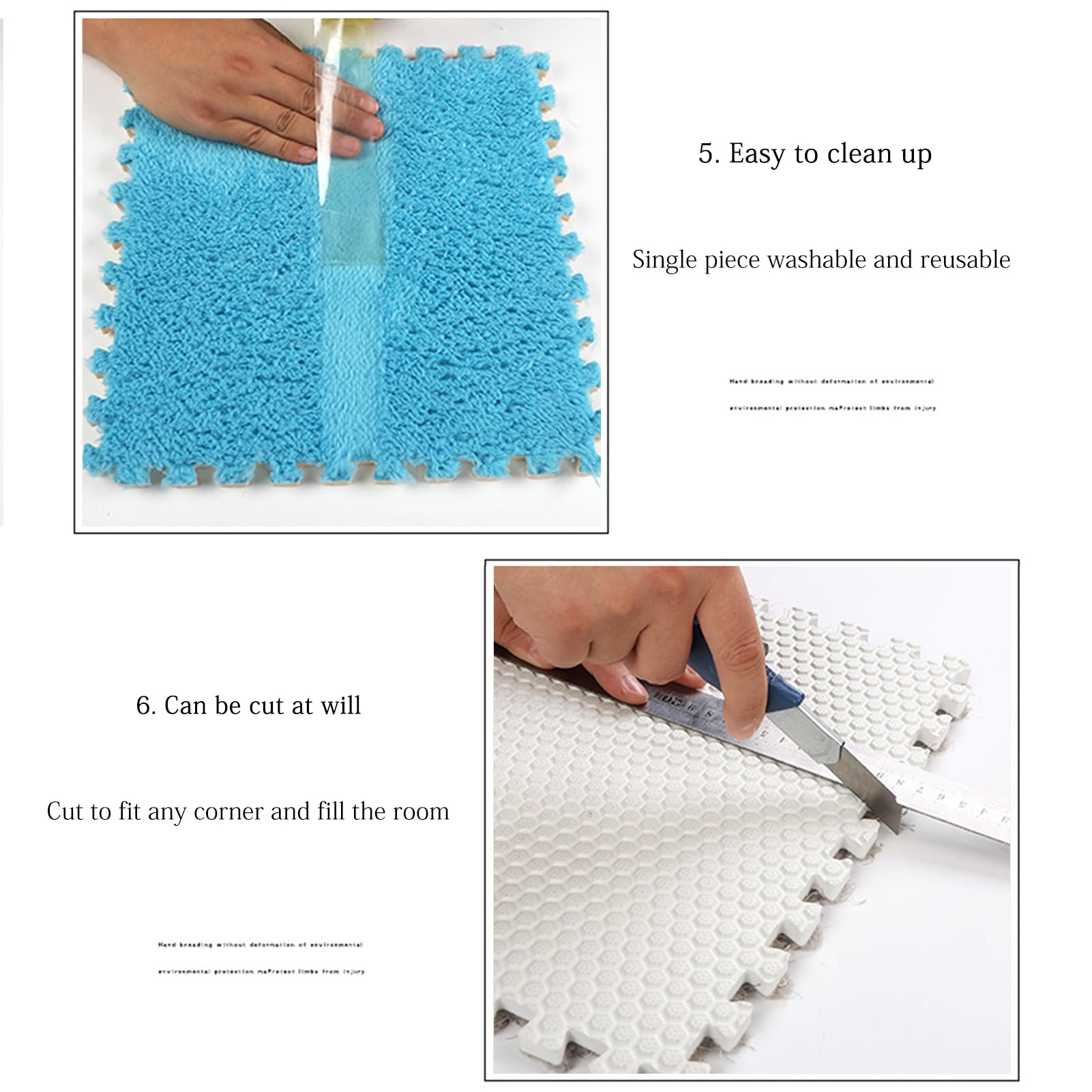 Splice Interlocking Carpet 32 Piastrelle per tappeti ad Incastro, Piastrelle per tappetini in Schiuma di Peluche, Tappetino Puzzle in Schiuma per Soggiorno/Camera da Lett,Gray+Apricot