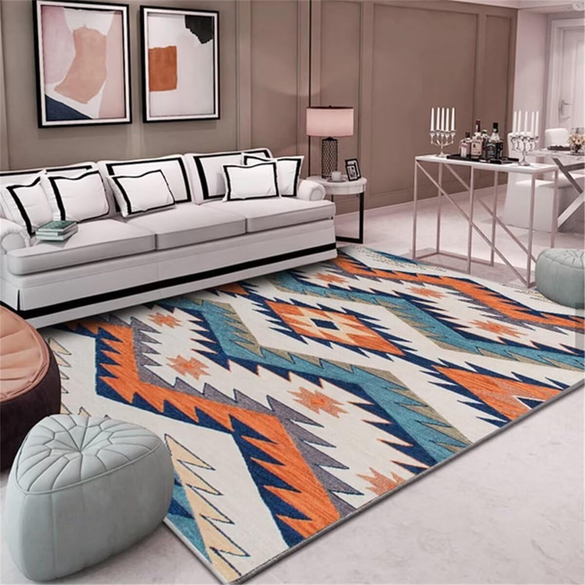 Déco Chambre Ado Fille Tapis Enfant Le Tapis de Chambre à Coucher à imprimé géométrique Rouge et Bleu Peut être personnalisé Grand Tapis Chambre 160X230CM
