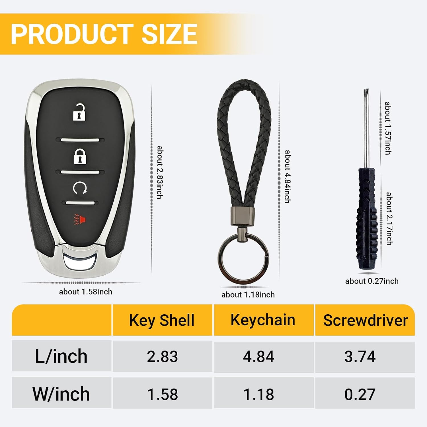 Replacement Key Fob Cover Shell Fits for Chevy Bolt 2017-2018 Equinox 2018-2020 Trax 2017-2020 Sonic 2018-2020 Volt 2016-2019 Cruze Keyless Entry Remote Control Key Fob Case with Keychain