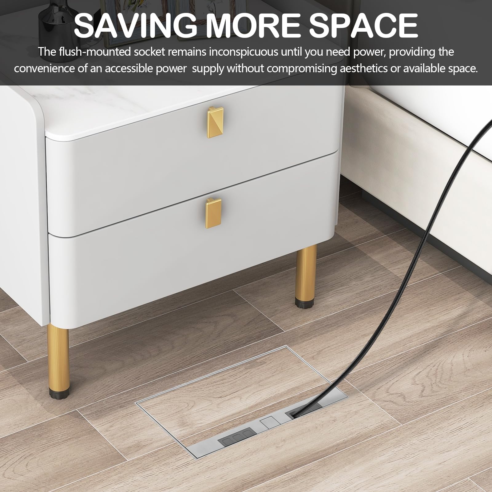 Enchufe de Suelo para Depósito de Suelo de Acero Inoxidable, 4000W/16A Caja de Enchufes Empotrable en el Suelo Impermeable, Insertos Opcionales para Equipar, 4 Compartimentos, 250 * 130mm