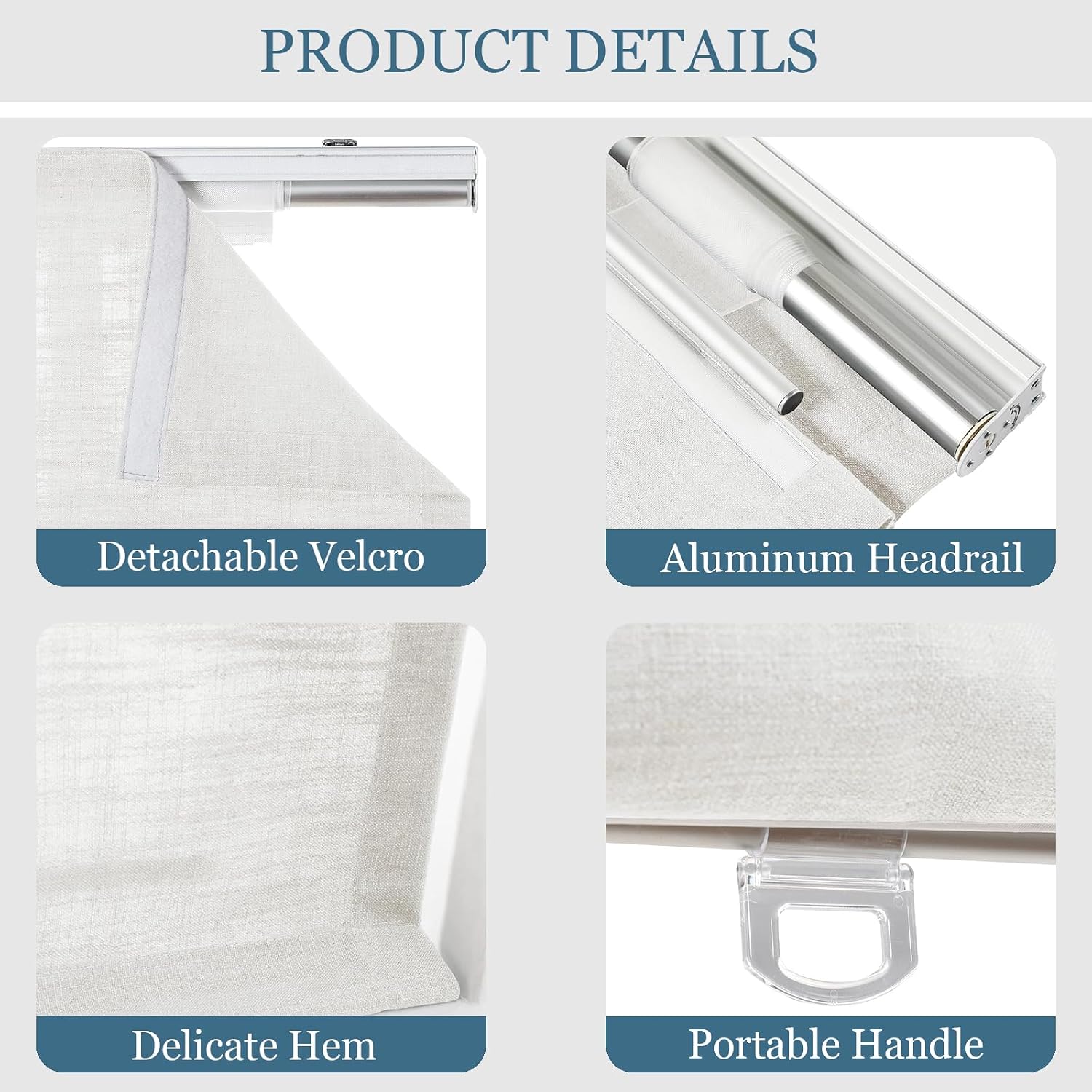 Linen Cordless Roman Shades with Ribbon Border, Custom Blinds, Roman Window Shades for Indoor, Kitchen Windows, French Doors, Bedroom, Living Room, Bathroom,Beige White