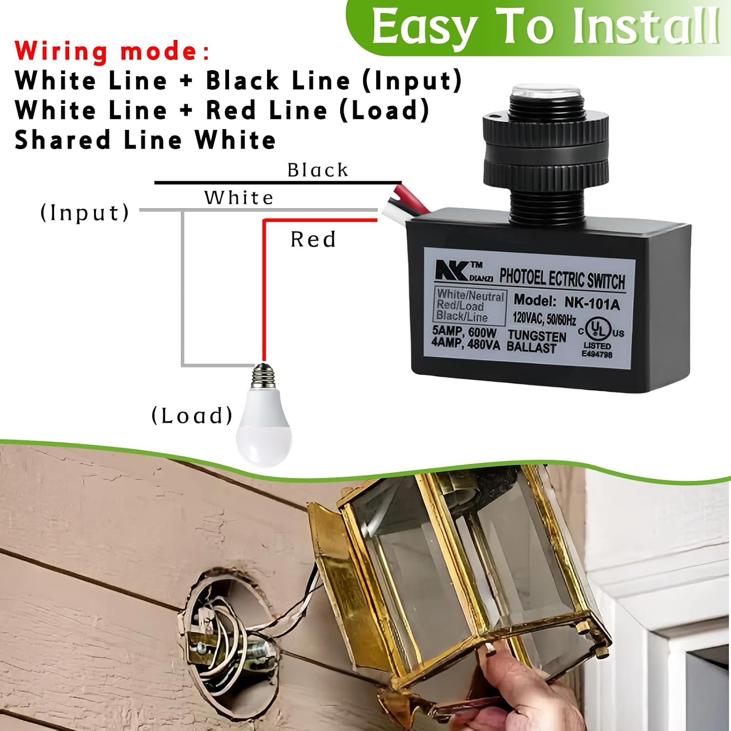 2-Pack 105V-130V AC Photocell Light Sensors，Automatic Dusk-to-Dawn Illumination Switches - Weatherproof，Fit for Outdoor Lighting， Photoelectric Controls with Sunrise & Sunset Detection
