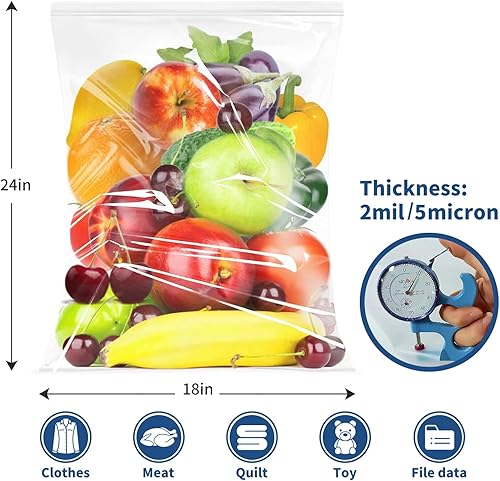 Miniatura 3 de Bolsas de almacenamiento con cremallera, paquete de 24, bolsa de almacenamiento de alimentos con cierre de 5 galones, gran almacenamiento para
