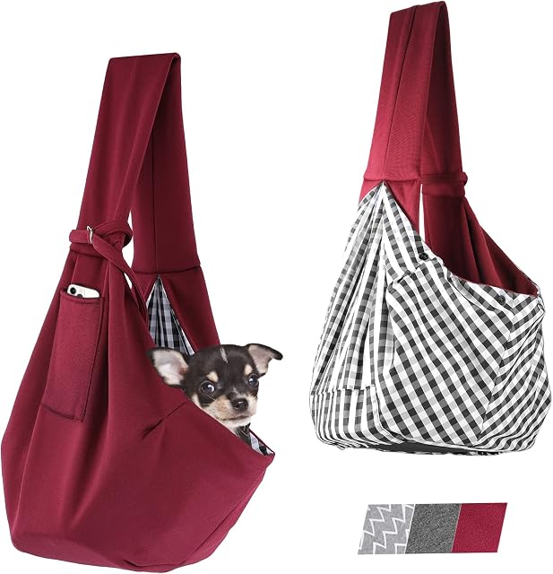 AOTWAN Puppy Carrier, Dog Carriers for Small Dogs, Puppy Sling,Dog Sling with 2 Pocket,Dog Slings for Small Dogs with Disassembled Bottom Mat,Pet Sling Carrier for Walking Subway Travel(Burgundy)