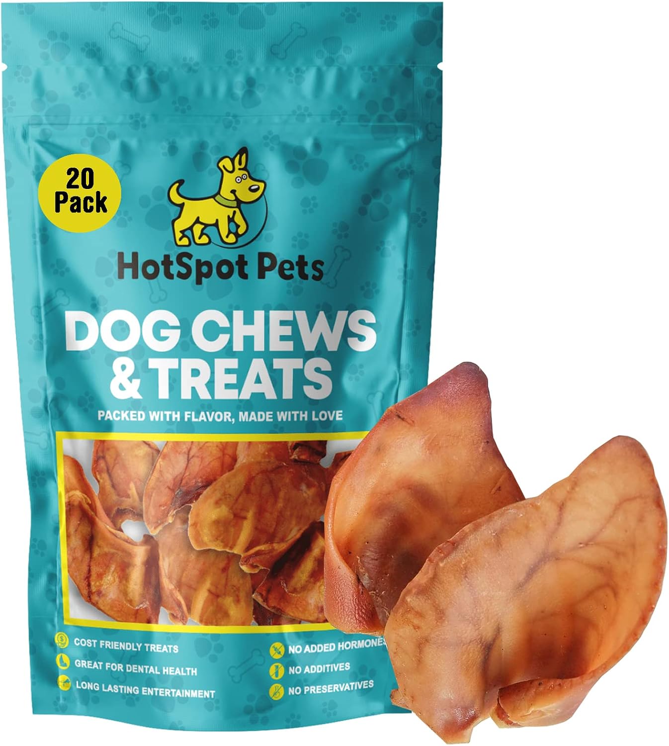 hotspot pets Pig Ears for Dogs (20 Pack), All-Natural Whole Dog Chews Pigs Ears, Single Ingredient & Highly Digestible | Rawhide Alternative for Small & Large Dogs