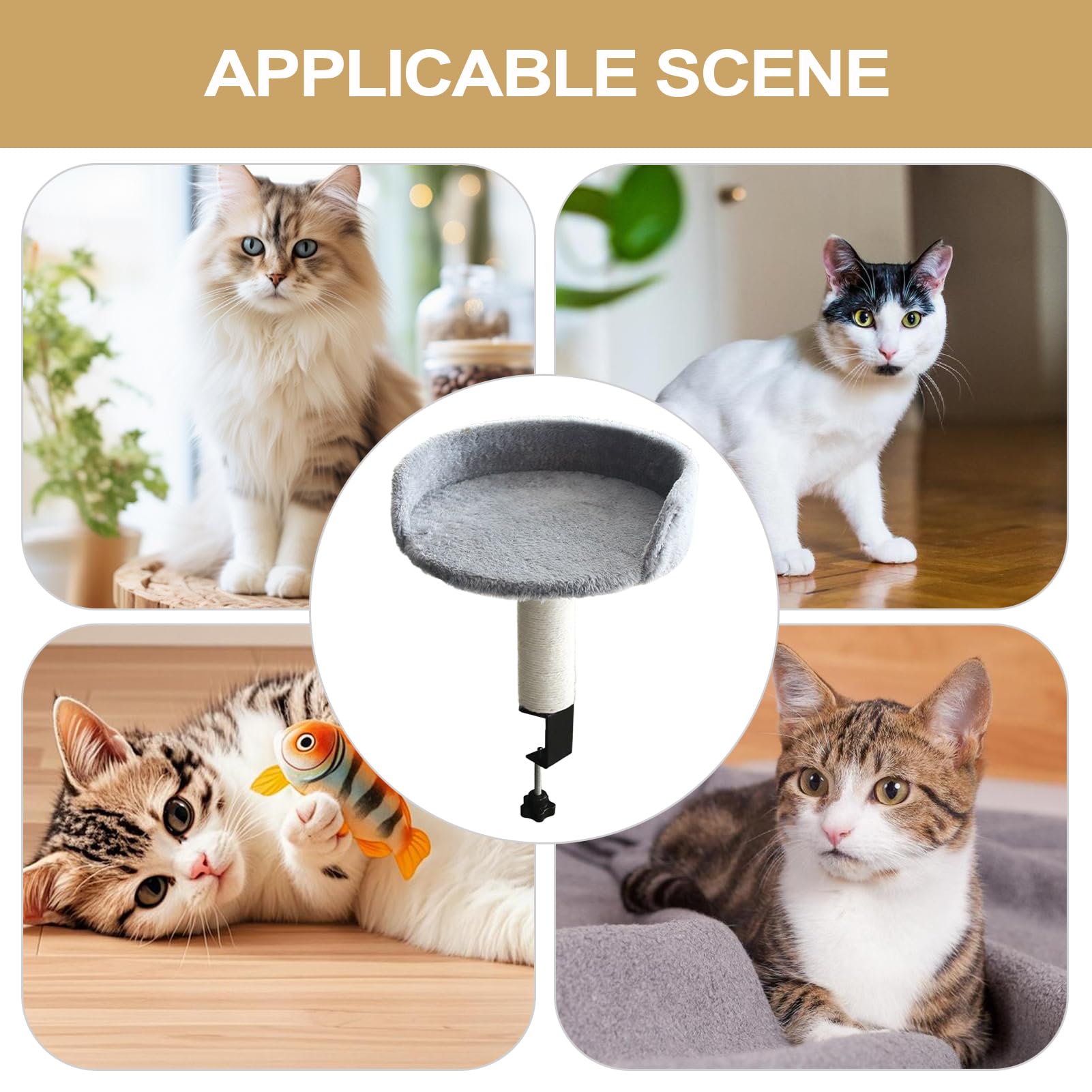 Cash De Chat De Bureau Amovible - Panier Suspendu Confortable Et Doux Pour Chats - Amovible Et Lavable - Support Stable Facile À Installer Sur Bureau, Table ou Fenêtre - Zone De Repos Sicu