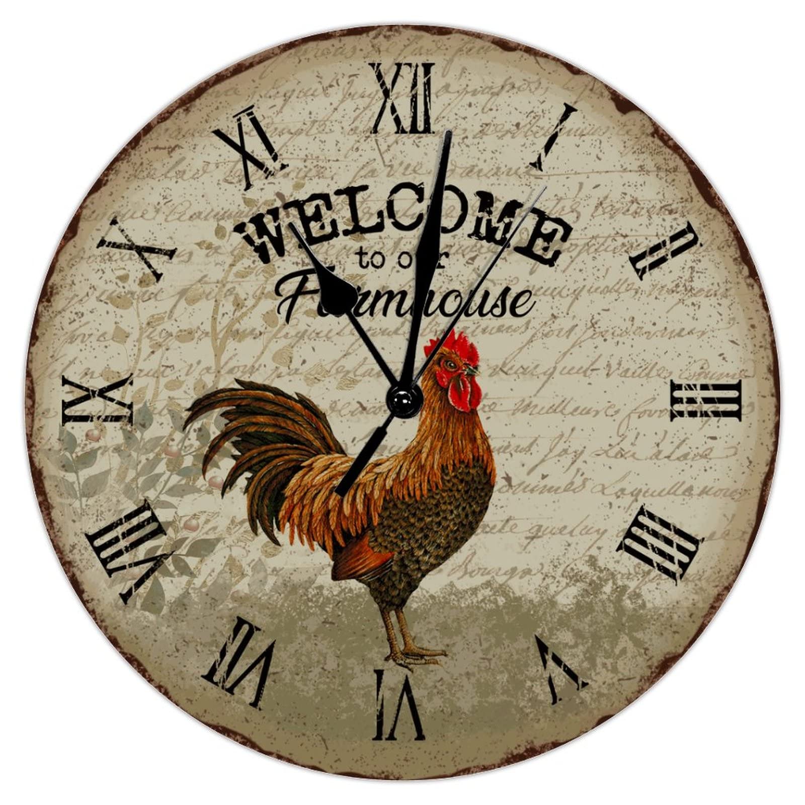 Horloge coq de ferme murale à quartz silencieuse 38 cm décorative rustique