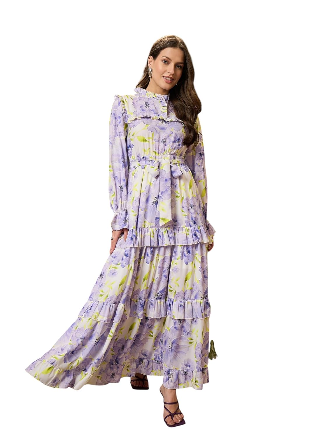 SASSAFRAS Lavender Floral Tiered Maxi Dress SASSAFRAS Lavender Floral Tiered Maxi Dress