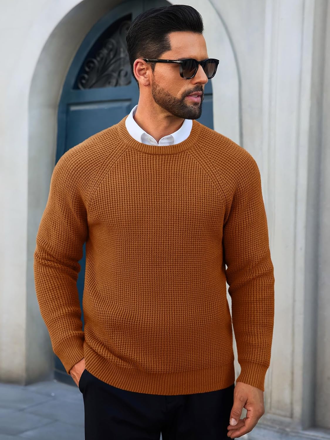 Runcati Mens Crew Neck Pullover Sweater Waffle Long Sleeve 2025 Fall Winter Thermal Textured Knitted Sweaters - Image 2