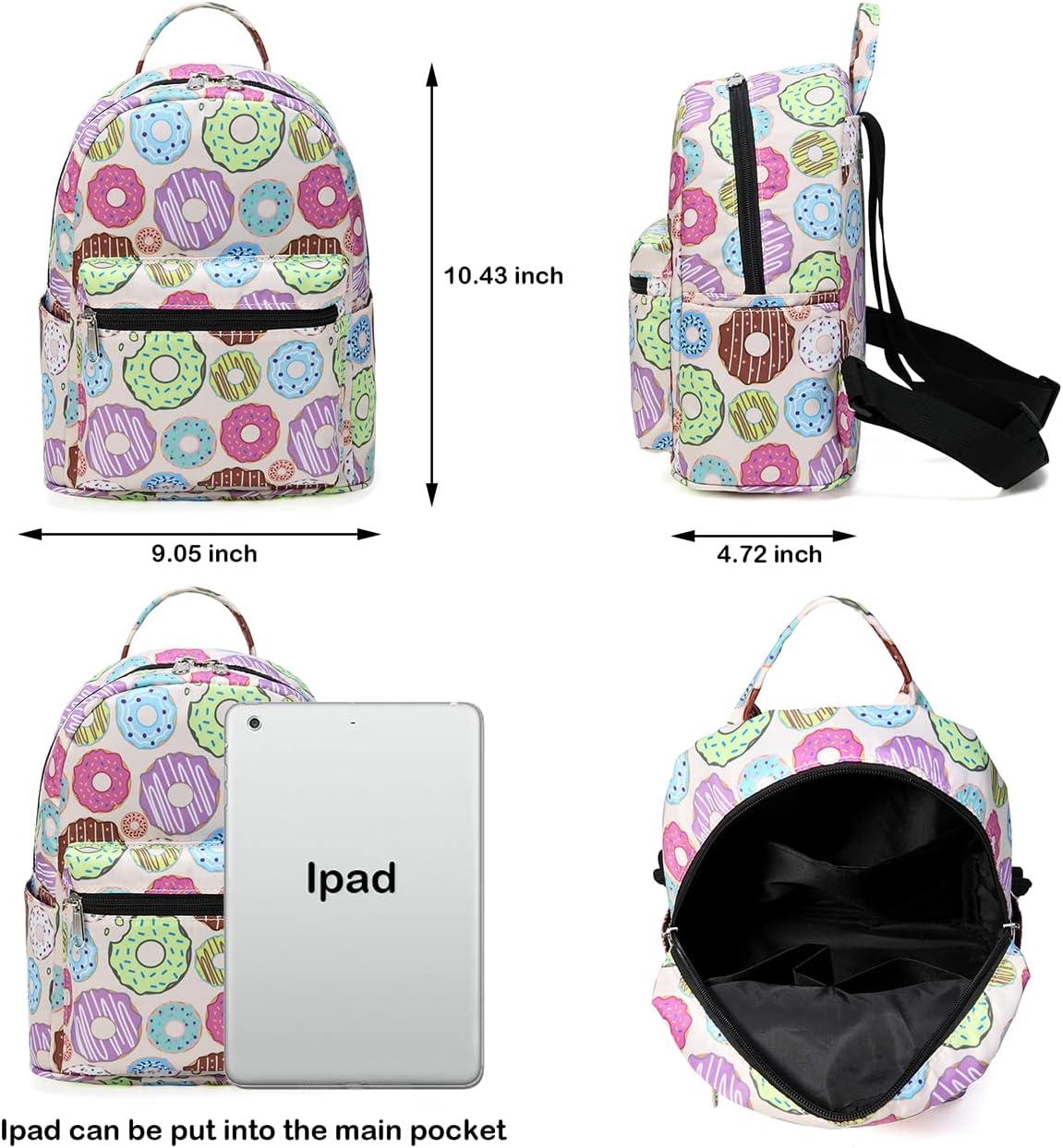 YiXiamo Cute 10 inch mini pack bag backpack for grils children and adult (Donuts) - Image 2