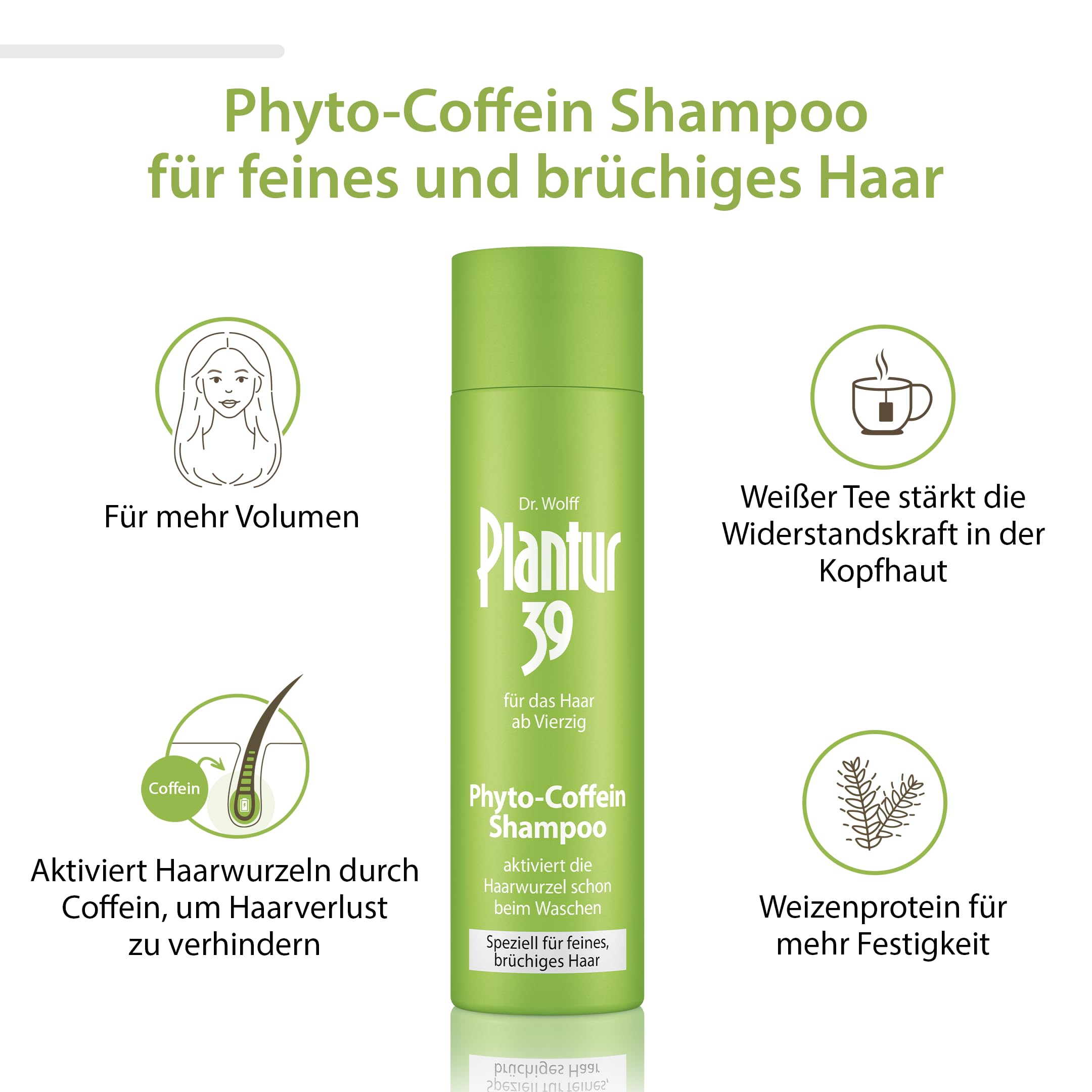 Plantur 39 Szampon fito-kofeinowy – 3 x 250 ml – specjalnie do delikatnych i łamliwych włosów – szampon pielęgnacyjny zapobiegający menopauzalnej utracie włosów
