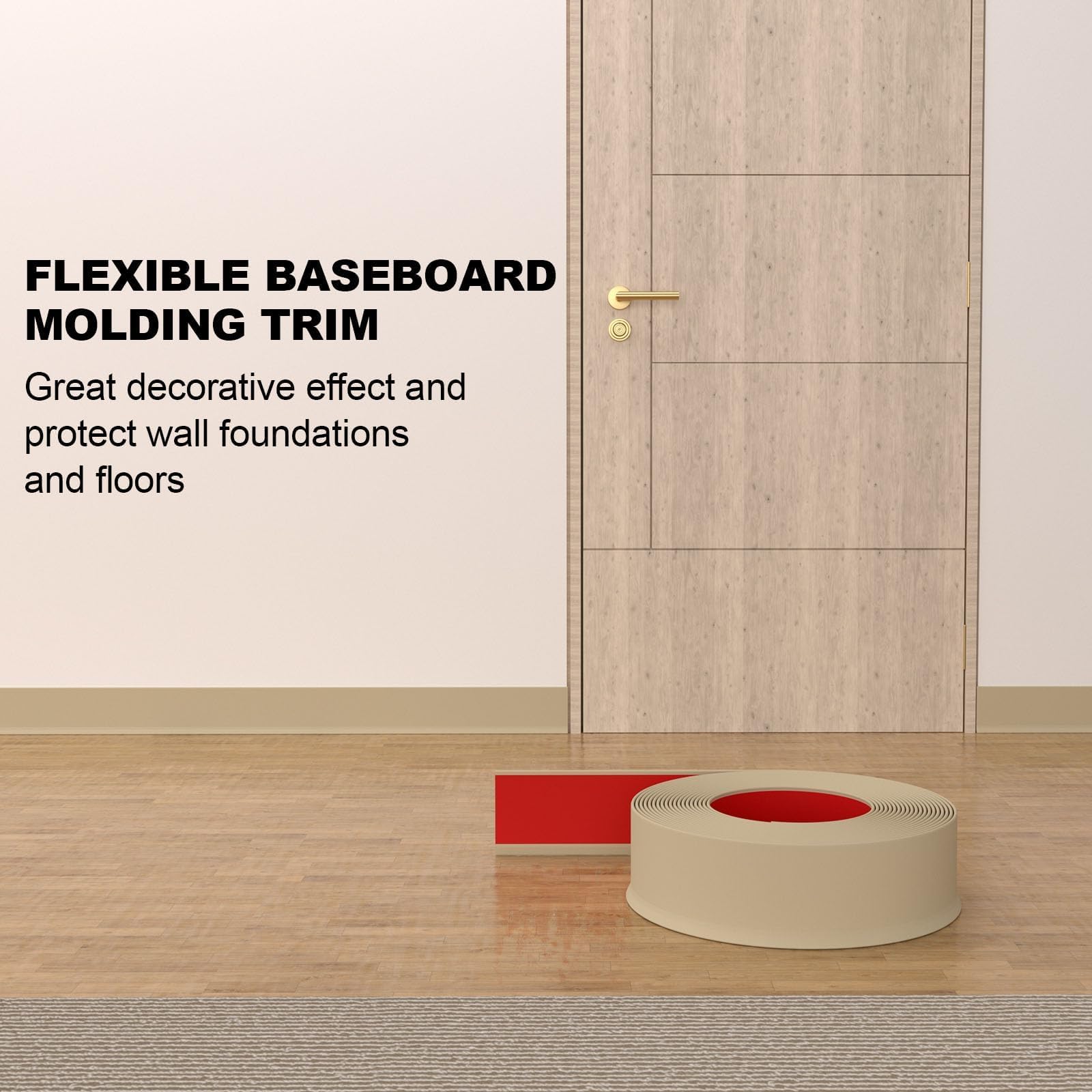 Peel & Stick Baseboard Trim - 4 Inch Wide, 100 Ft Long, Flexible Rubber Vinyl Wall Base (Black)