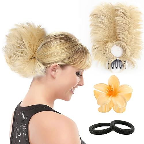 Ailsa Peine de moño desordenado con clip lateral, moño despeinado, moño desordenado, coletero, para mujer, corto, ajustable, esponjoso, fácil de