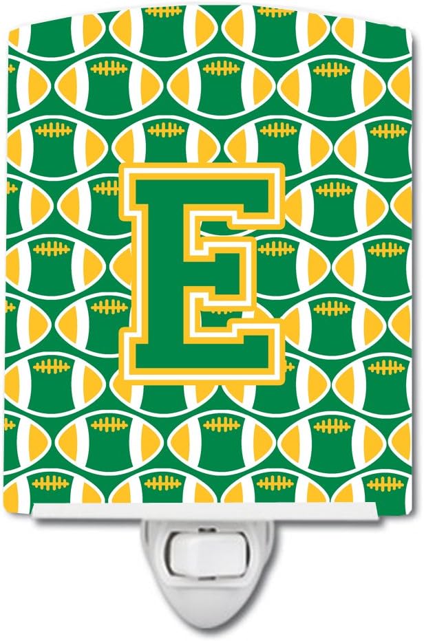 Caroline's Treasures CJ1069-ECNL Letter E Football Green and Gold Ceramic Night Light Compact, UL-Certified, Ideal for Bedroom, Bathroom, Nursery, Hallway, Kitchen, 6x4x3, Multicolor