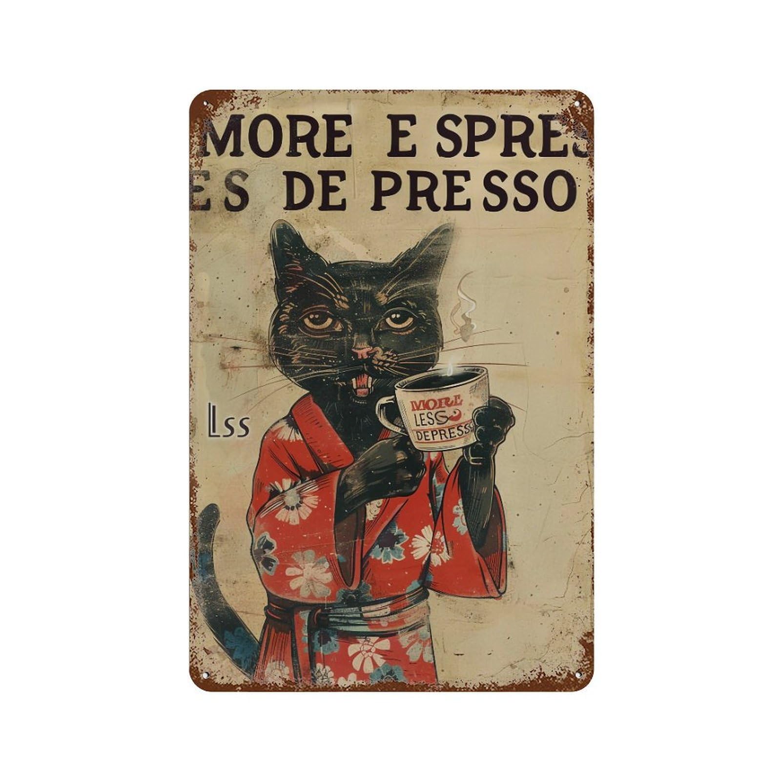 FHUYEURHRY Cozy Cafe Cat Artwork with Funny Coffee Quote 03 Wall Decor Retro Iron Vintage Art Metal Tin Sign Poster Modern Home Cofffee Club Art Bar Shop Decorations Style-26 30x20cm