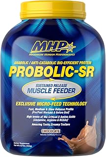 Maximum Human Performance Probolic-SR Sustained Release Protein Powder, 24g Protein, BCAAs, Glutamine, Arginine, Pre-Workout, Post-Workout, Nighttime Protein, 4lbs, 52 Servings, Chocolate