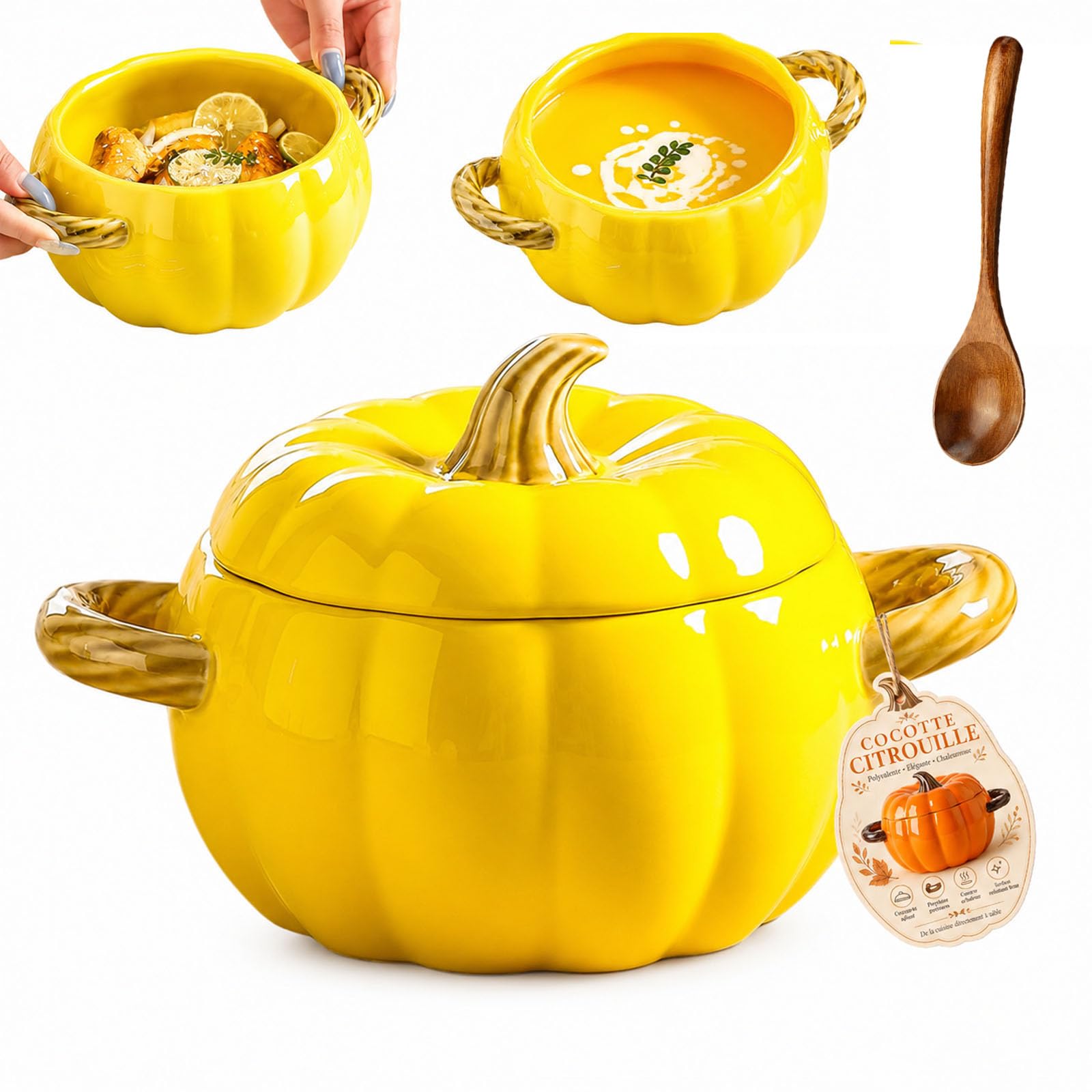 Cocotte Citrouille Marmite Citrouilles Cocotte Fonte Citrouille，Jaune：M