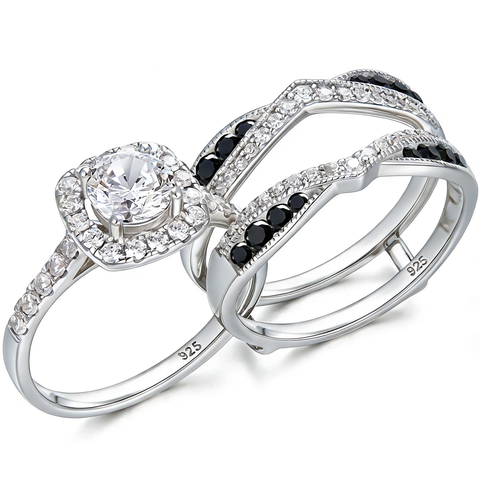 Newshe Jewellery Wedding Rings for Women Cubic Zirconia Engagement Bridal Band Set 925 Sterling Silver Promise Anniversary Enhancers and Wraps Round