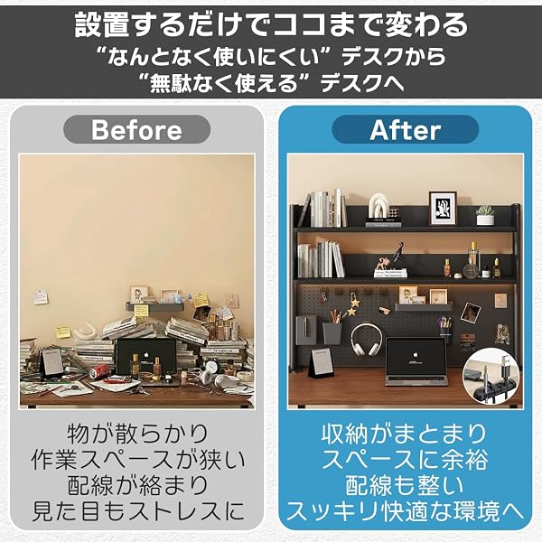 机上ラック 卓上ラック 有孔ボード デスクシェルフ デスク完成フルセット 幅 80cm 配線収納 カップホルダー クランプ式 スチール製 マグネット対応 卓上収納 ヘッドホンフック ケーブル整理 デスク整理 本棚 スチールラック 2枚の有効ボード - 5