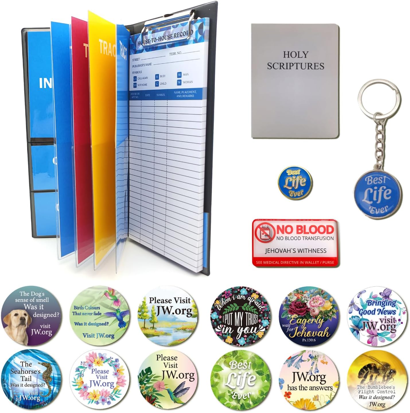 JW Ministry Essentials Gift Pack: JW Tract Holder Organizer, JW Notepad, JW Pin Badge, JW Keyring, Sticky Notes, JW Stickers & More!