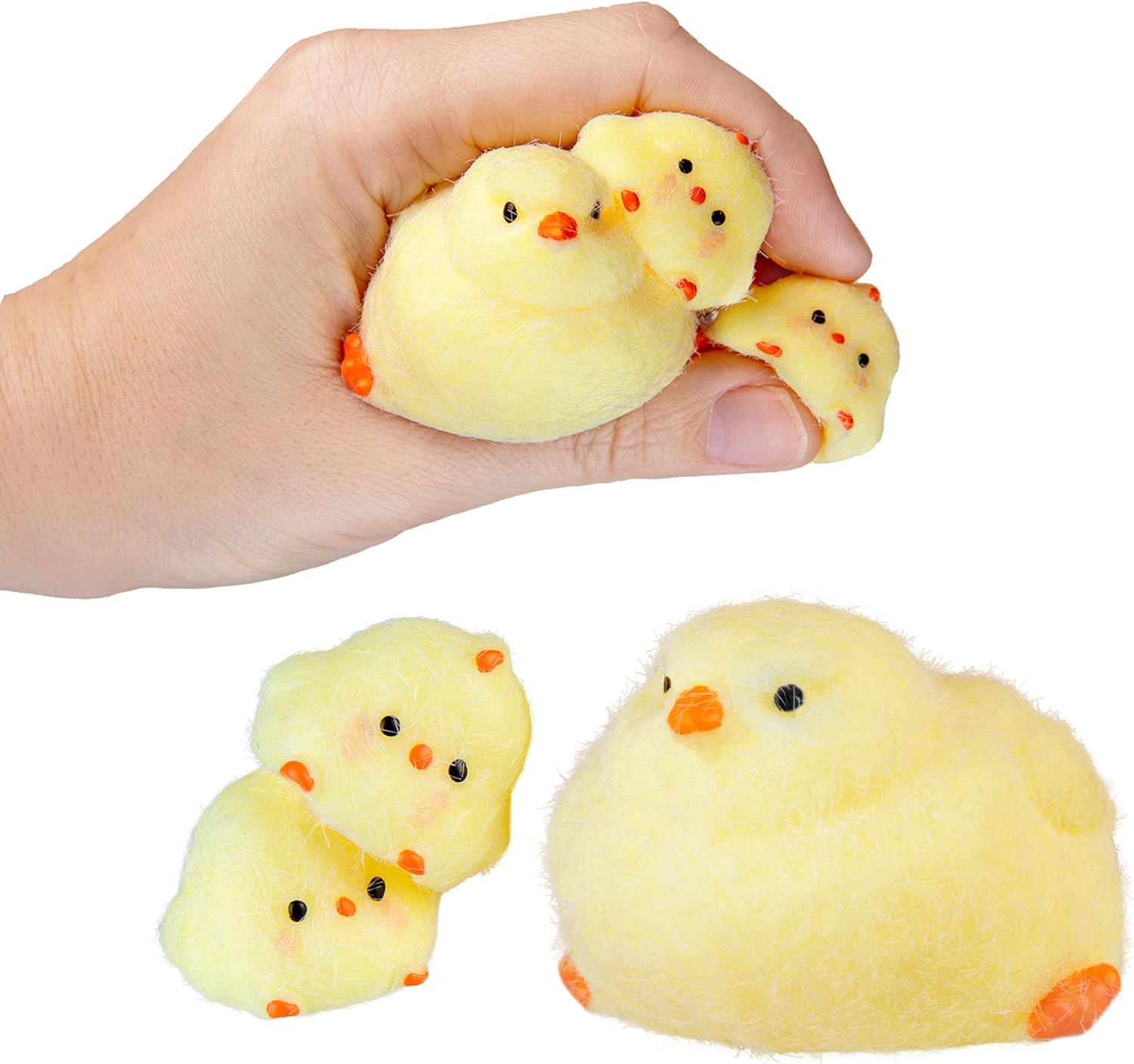 ORB Tabalicious Fluffs TABA Squishy Chick Family Set (Yellow) - 3 Squishy Chicks with Flocking - Soft, Sticky, TABA Squishies - Fun Stress Relief - Kawaii Sensory and Fidget Toys Kids and Adults