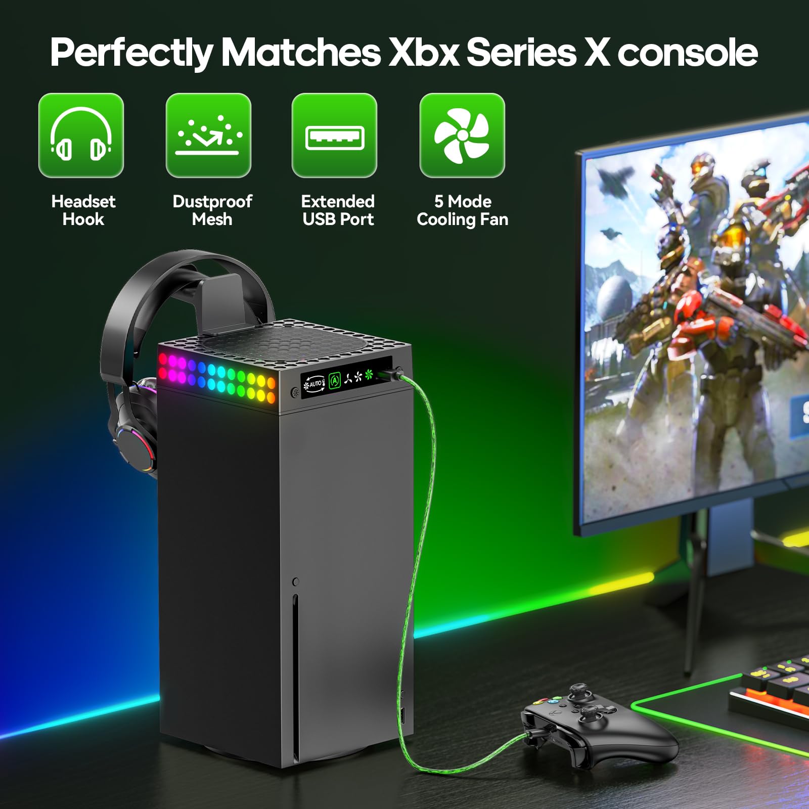OIVO XBX Series X Lüfter Staubschutz mit Auto Kühlungslüfter, XBX Series X Kühler mit LED & einstellbares Lüfter Kühlsystem, XBX Series X Kühlständer mit Headset Halterung, XBX Zubehör