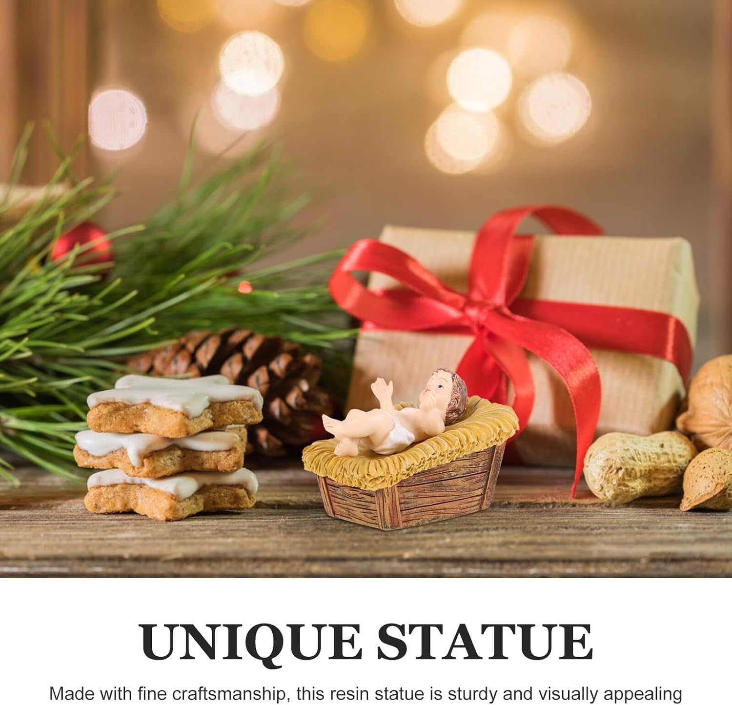 Jesus in Manger Resin Figurine Christmas Nativity Scene Religious Desktop Decoration for Home and Office Tabletop Ornament