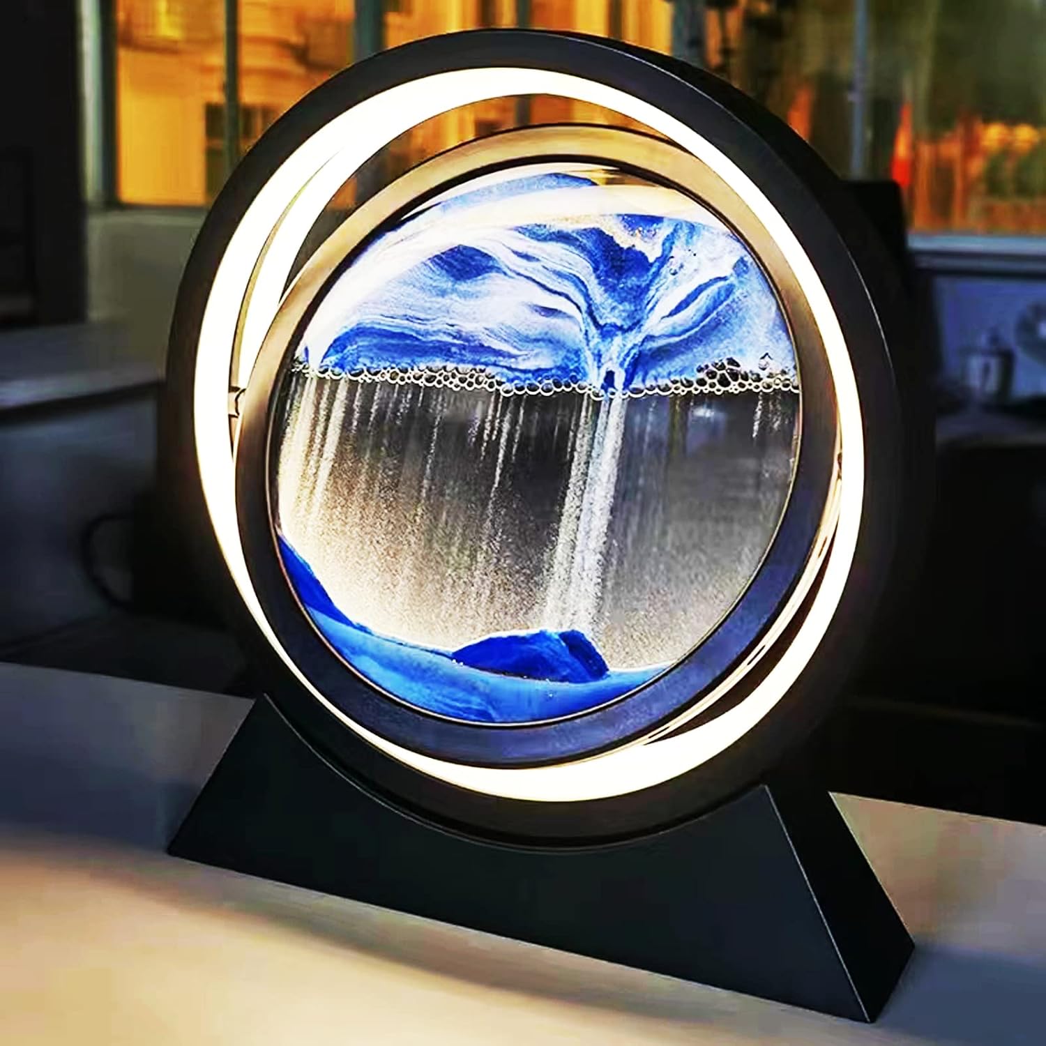 Yinhamnl Moving Sand Art Picture with Light, 3D Hourglass Deep Sea