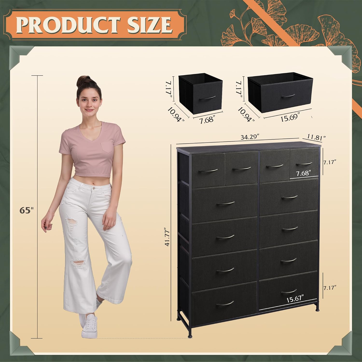 WLIVE Tall Dresser for Bedroom with 12 Drawers, Dressers & Chests of Drawers, Fabric Dresser for Closet, Living Room, Storage Dressers with Storage Drawers, Steel Frame, Wood Top, Charcoal Black - Image 3