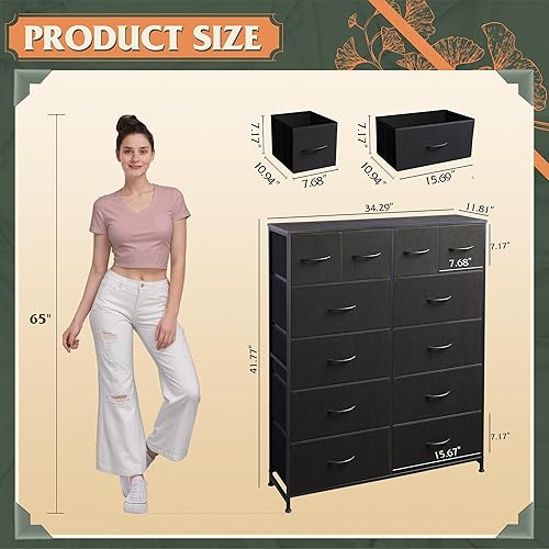 Miniatura 3 de WLIVE Cómoda alta para dormitorio con 12 cajones, aparadores y cómodas, cómoda de tela para armario, sala de estar, aparadores de almacenamiento con