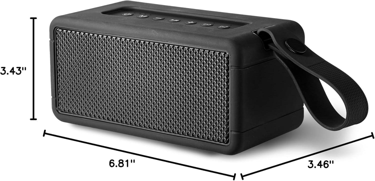 AT&T Essentials Retro 40W Bluetooth Speaker, IPX6 Waterproof, Bluetooth 5.3, LED Light Modes, Bass & Treble Control, 12H Battery, USB-C Charging, Outdoor & Indoor Use, Home Audio System - Black