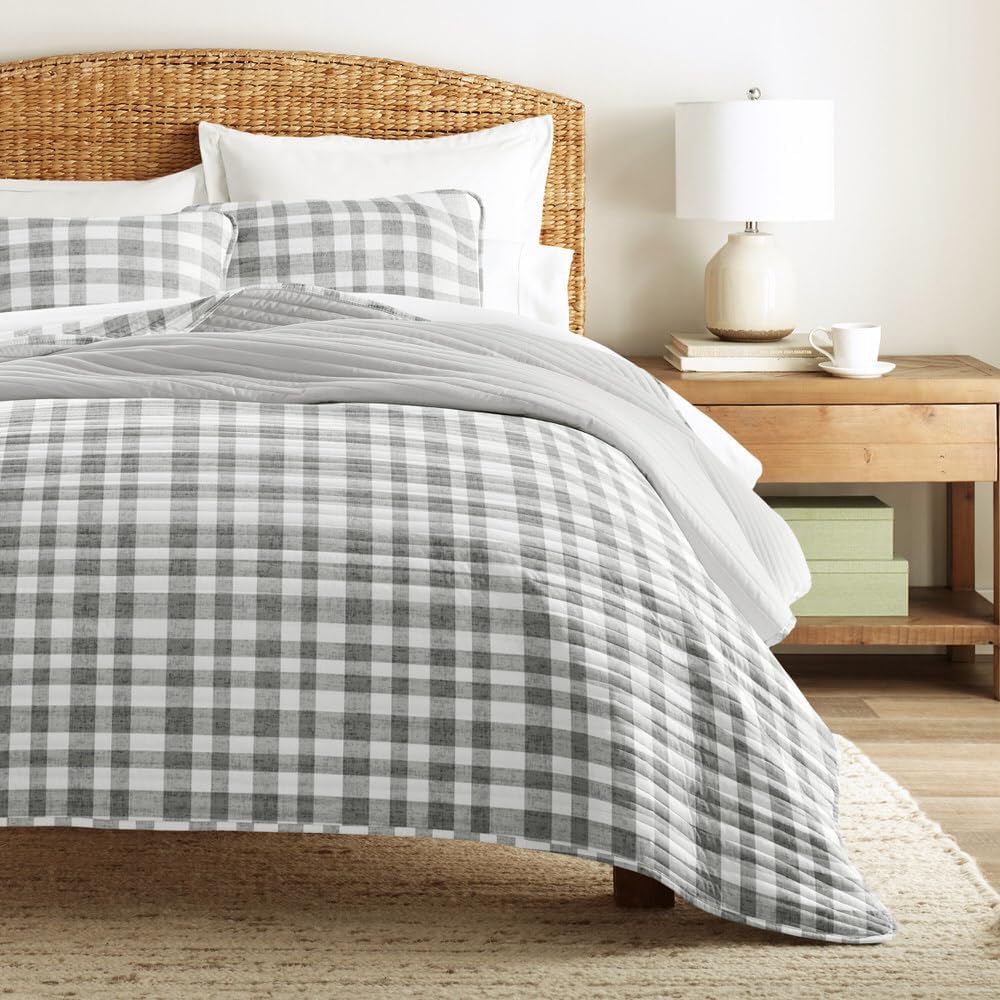 Quilted Coverlet Set with Reversible Watercolor Plaid by Linens And Hutch
