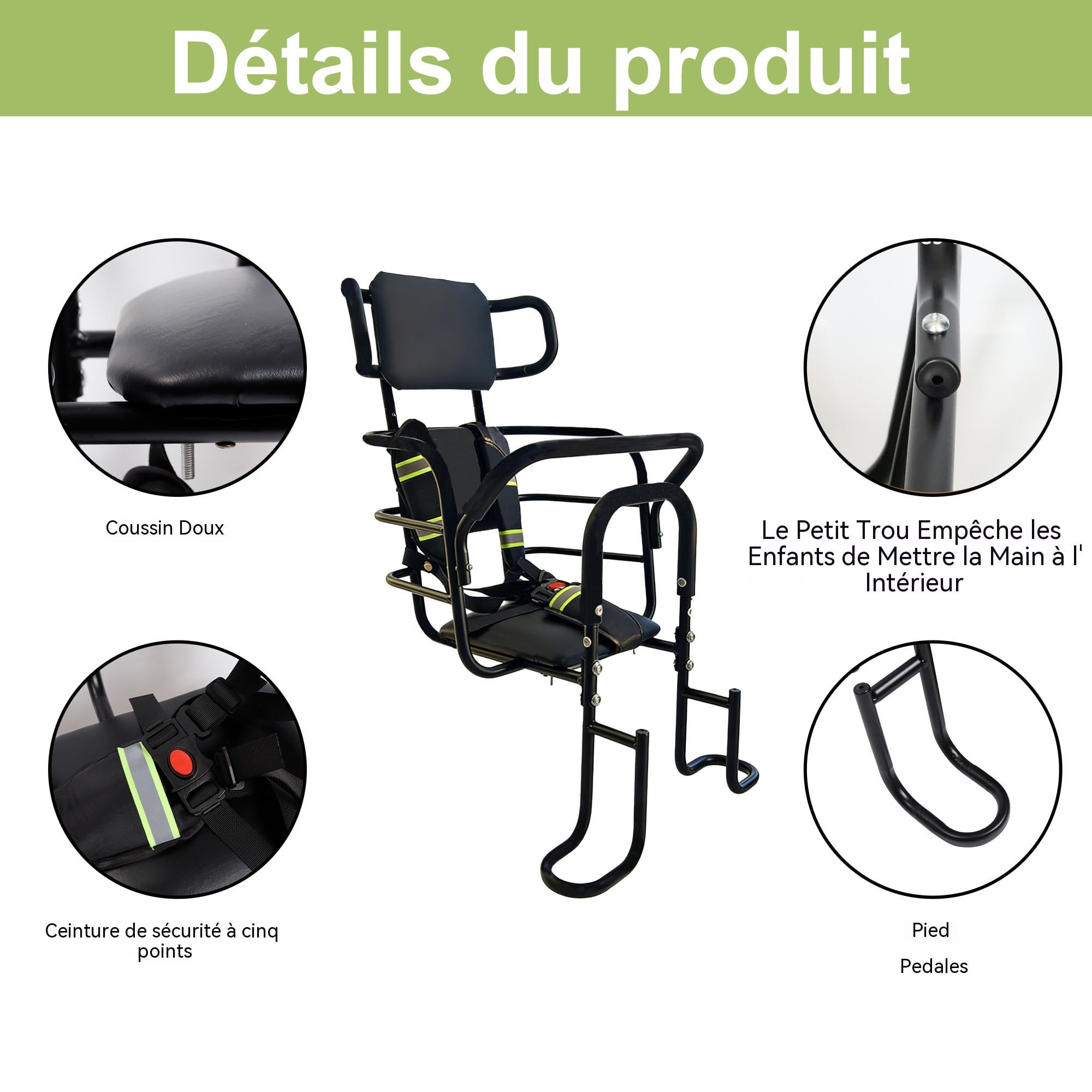 QMD Siège vélo Enfant arrière avec Appui-tête réglable, Repose-Pieds, Dossier et Barres de Maintien. Porte-bébé pour vélo conçu pour Les Enfants de 18 Mois à 8 Ans.