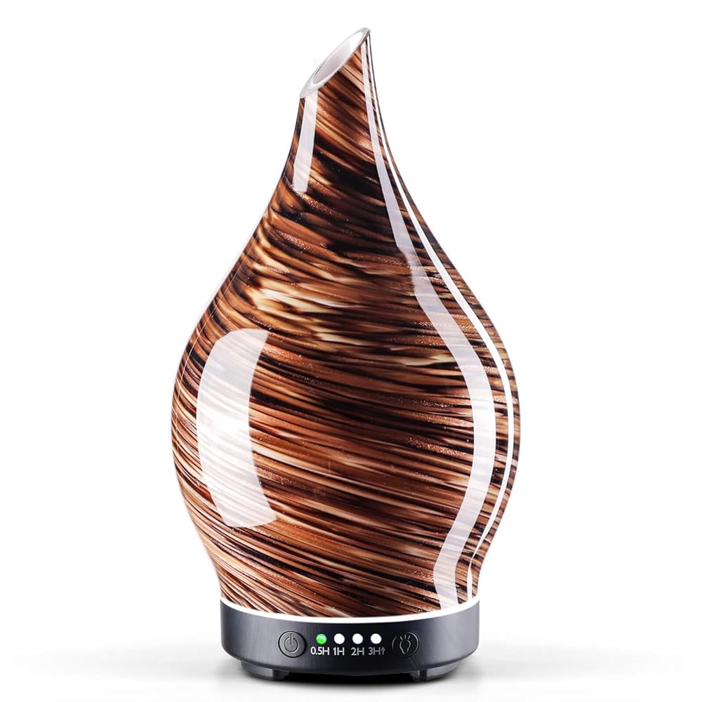Porseme 150ml Essential Oil Diffuser Glass Color Changing Aroma Air Diffusers Aromatherapy Ultrasonic Cool Mist Humidifier 6 Running Hours Waterless Auto-Off for Sleeping Yoga Office Spa (Dark Golden)