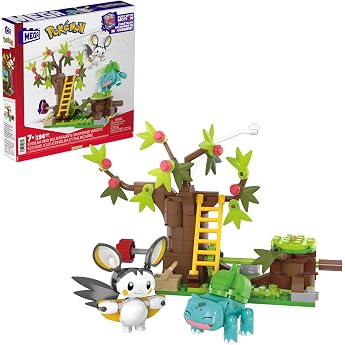 Mega Pok mon Adventure Builder - Experiential Building Set with 194 Pieces Movable Pok mon Emolga and Bisasam Capable of Flight Movements for Children from 7 Years HTH69